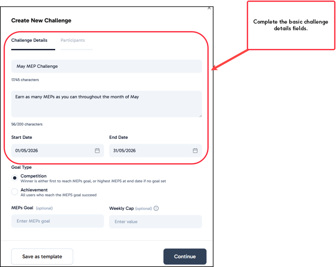 Basic challenge details fields