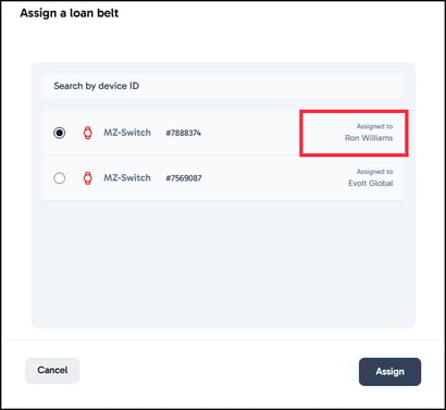 Belt already assigned