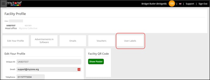Facility profile uUser Labels