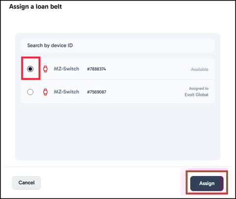 Loan belt - search by device ID