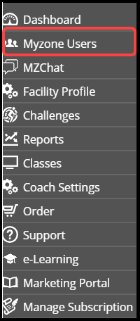 Myzone Users menu entry