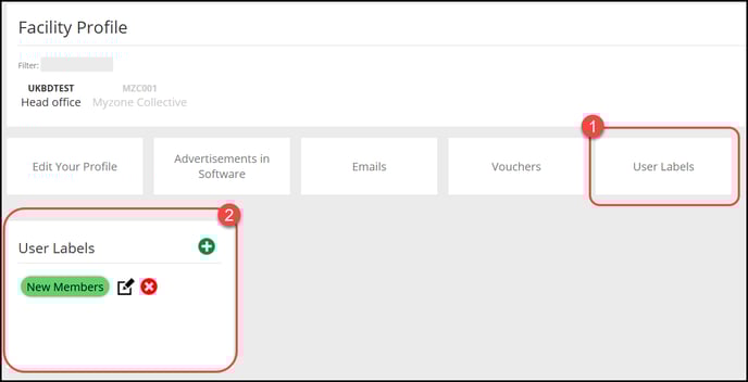 User Label examples connected to Facility